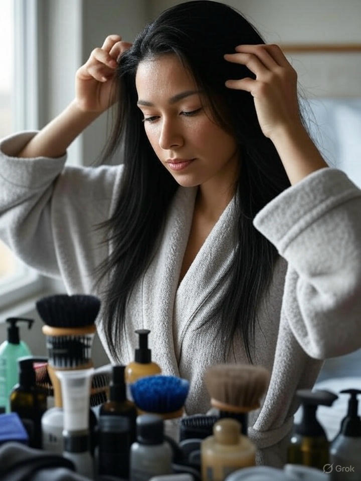women watching her hair products
