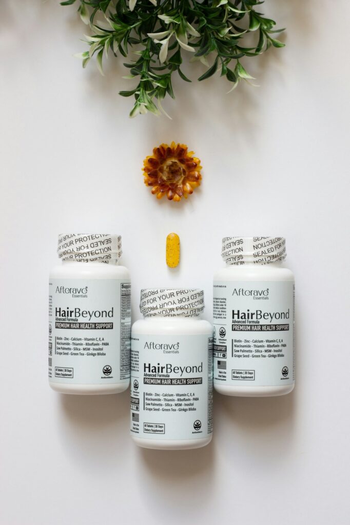 hair supplements lying on table