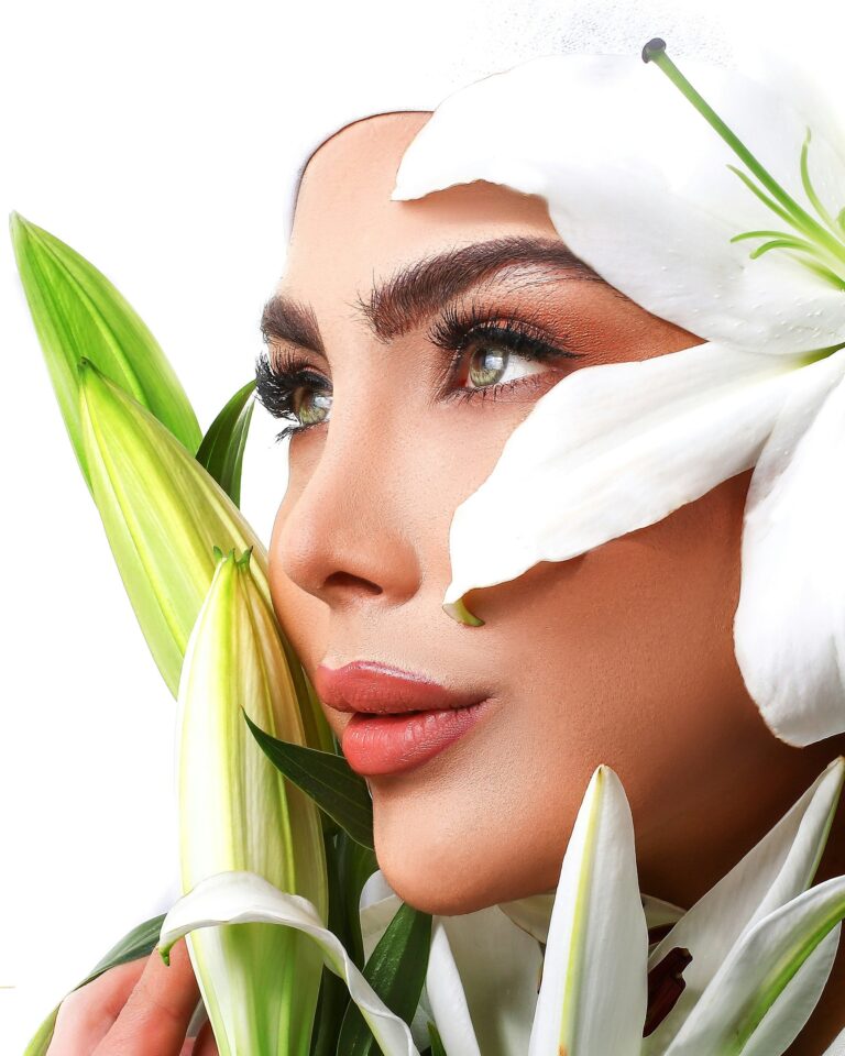 women closeup face with flowers