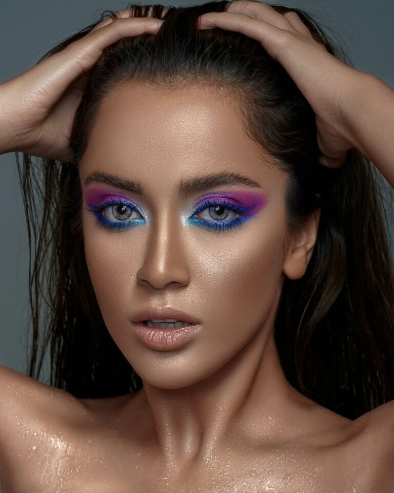 beautiful women with bright eye makeup