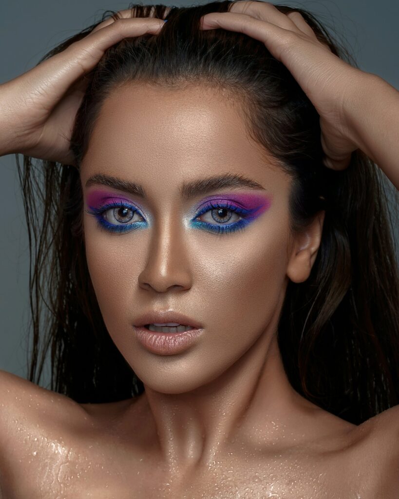 beautiful women with bright eye makeup