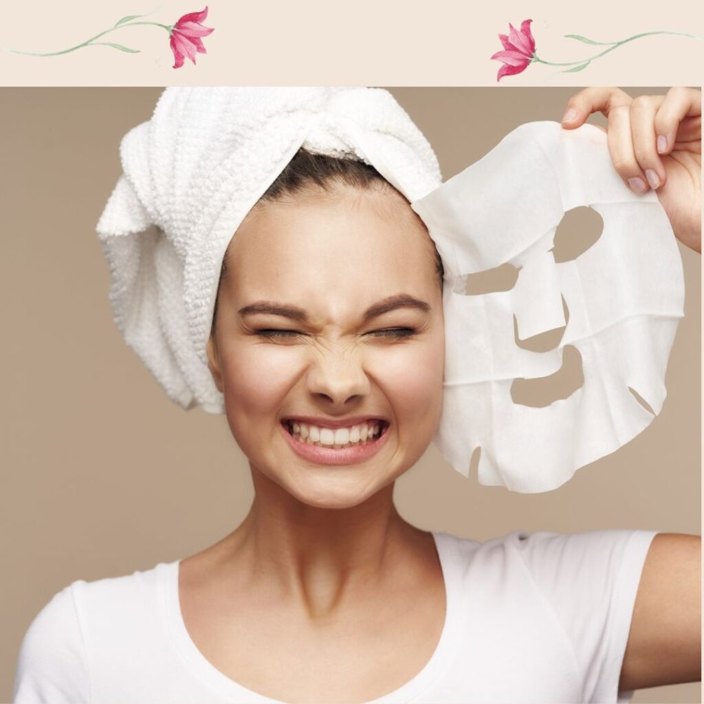 happy women removing her face mask
