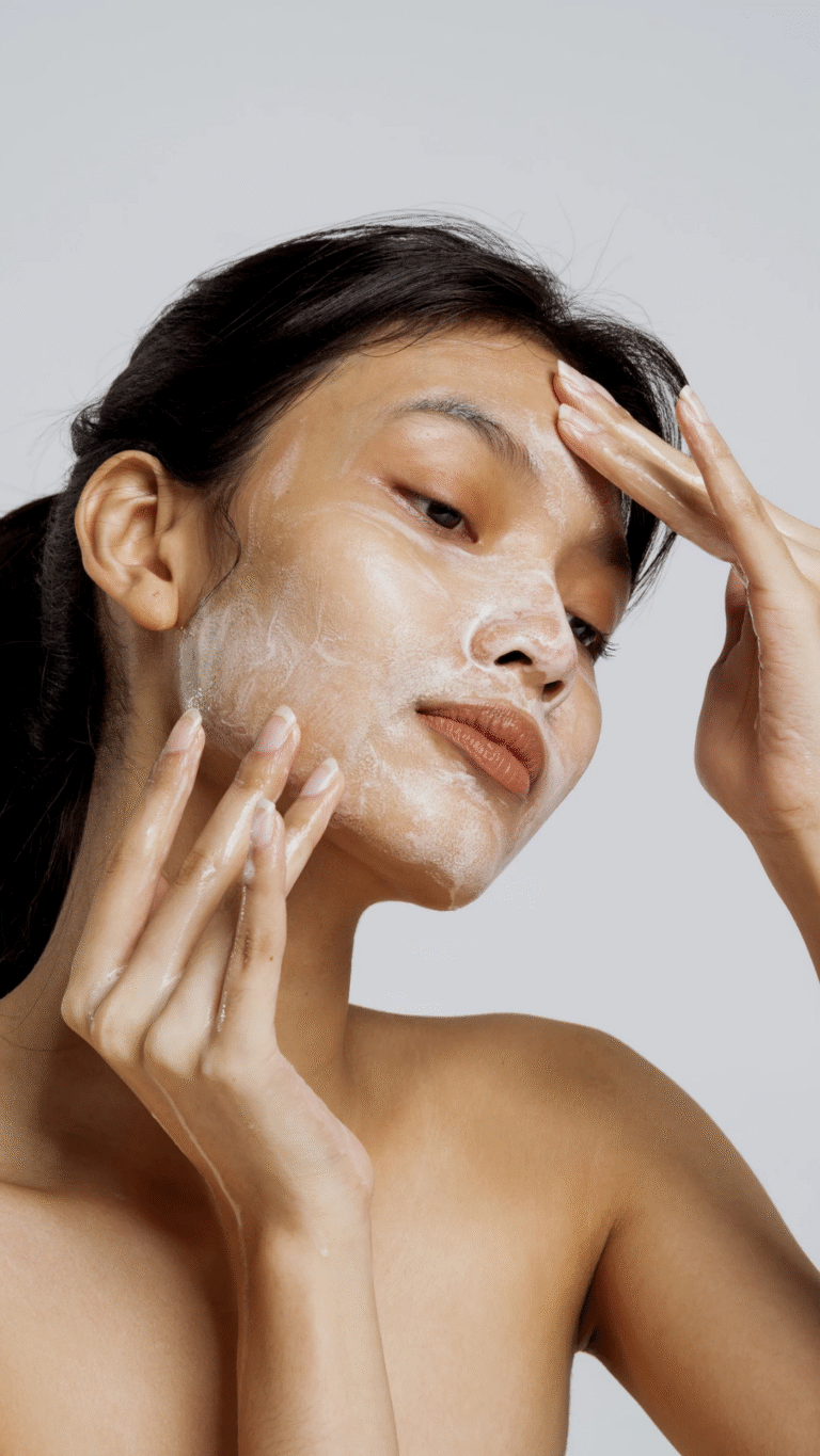 girl cleansing her face