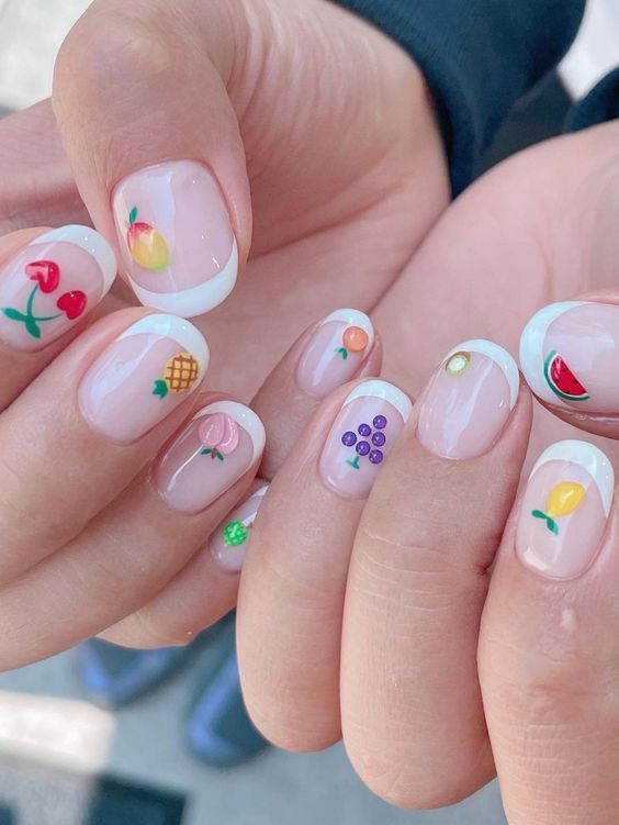 cute short nails with fruits design
