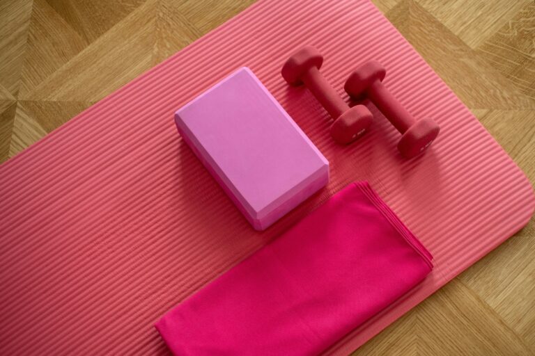 yoga mat , yoga blocks, yoga dumbel lying down