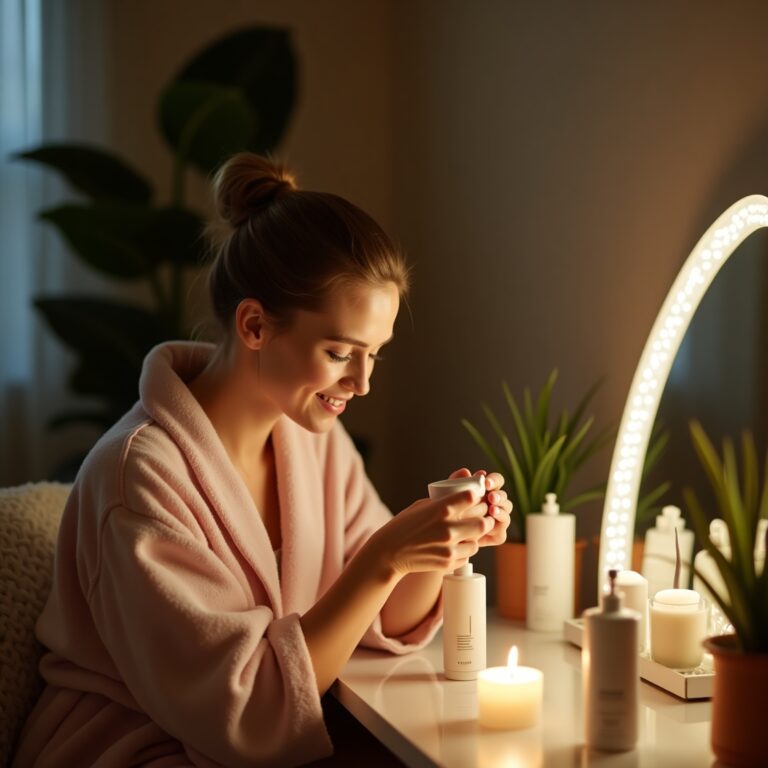 women doing her night skincare routine