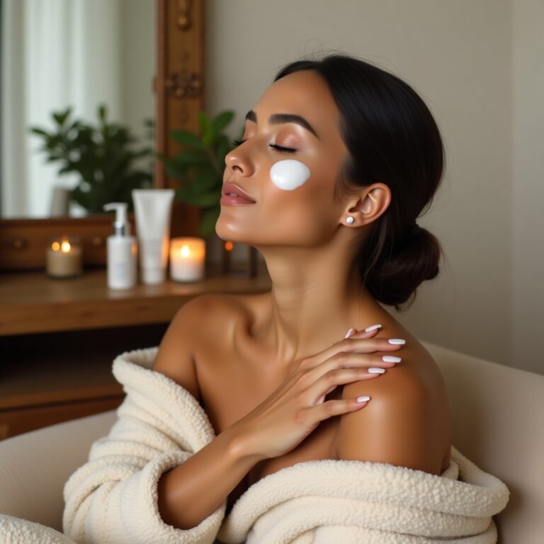 women applying moisturizer on face & body