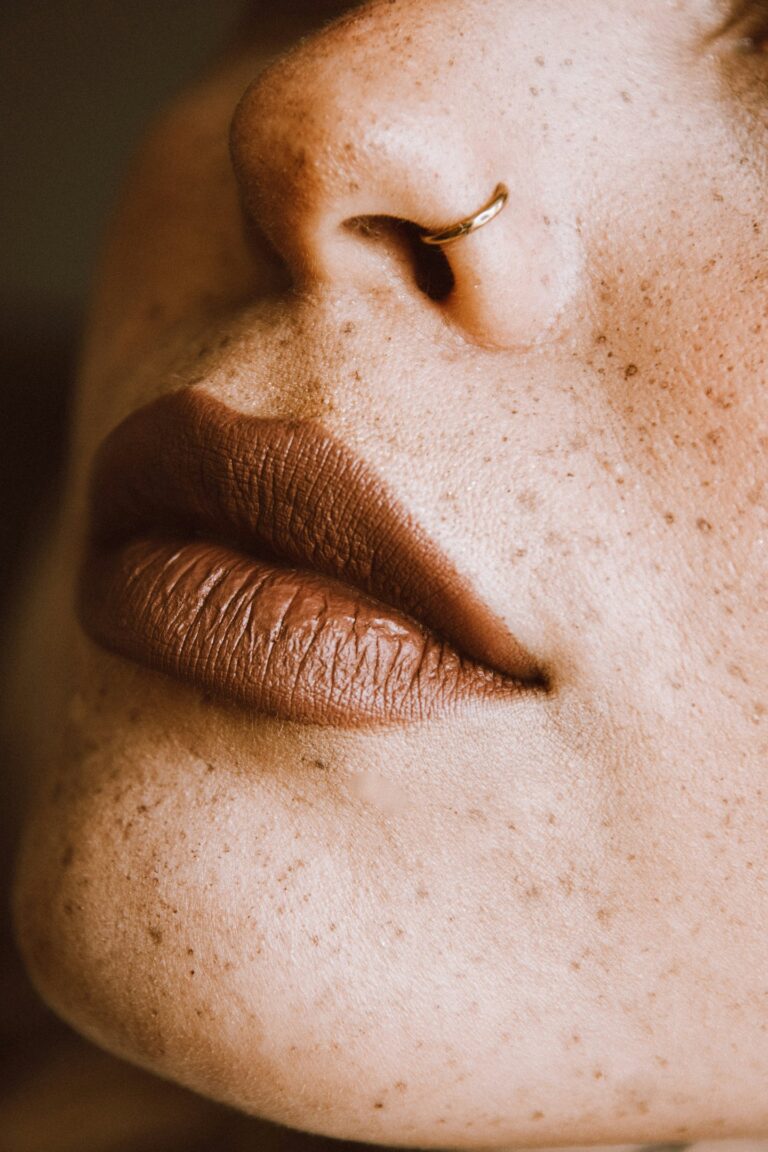 women closeup face around lips and nose