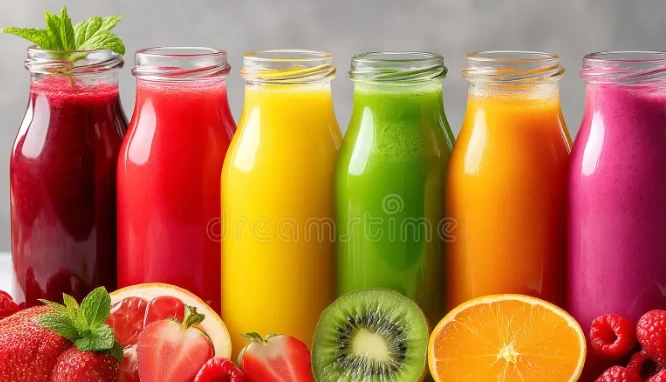 bottles containing different smoothies