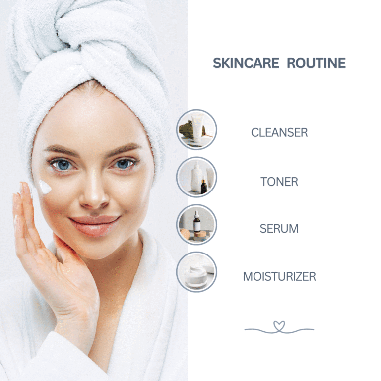 happy women with her skin care routine