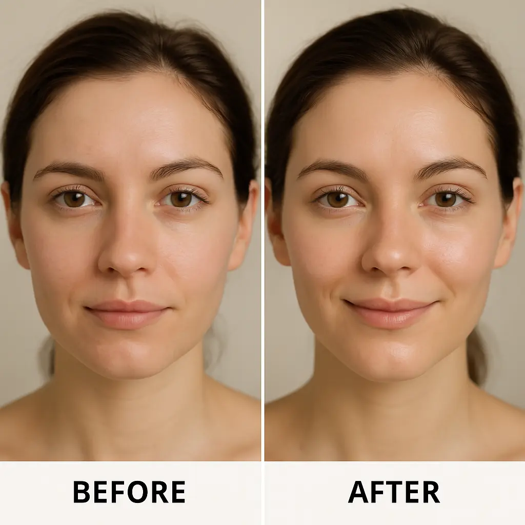 Before and after results of using diy organic face masks, showing glowing skin