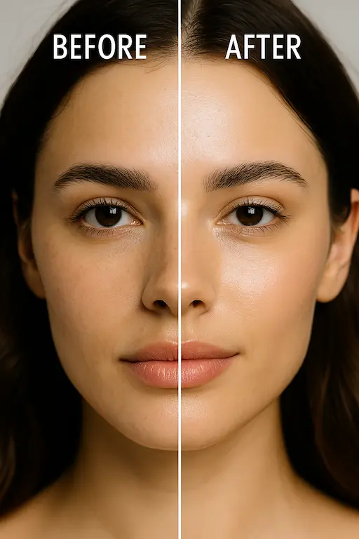 Before and after using the best night cream for glowing skin